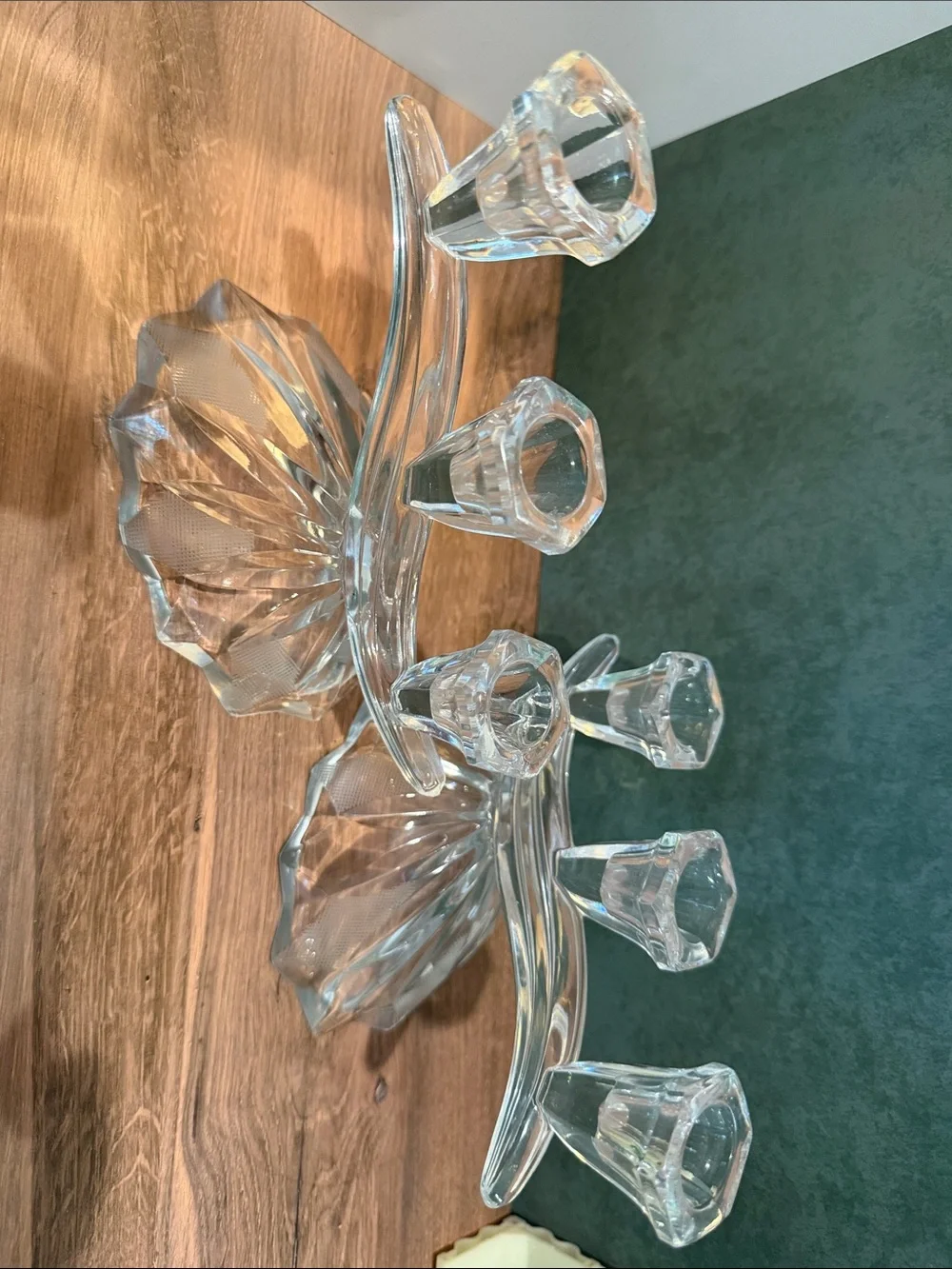 Vintage Crystal 3 Arm Candle Holder - Clear Glass set of two